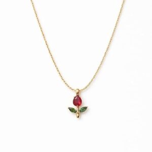 gold-tone-rose-pendant-necklace-for-women-with-red-crystal-floral-charm-chain-stainless-steel-anti-tarnish-waterproof-hypoallergenic-pendant